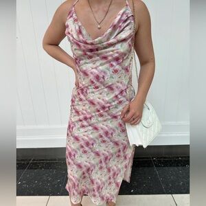 Floral cowl neck dress with open back